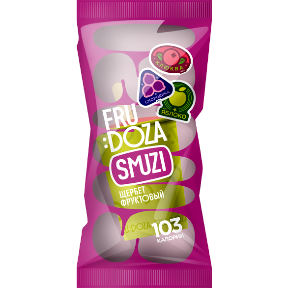 «FRUDOZA SMUZI» десерт взбитый замороженный. Щербет фруктовый клюква-черная смородина-яблоко «FRUDOZA SMUZI» десерт взбитый замороженный. Щербет фруктовый клюква-черная смородина-яблоко